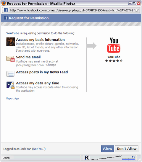 YouTube wants to access my Facebook info