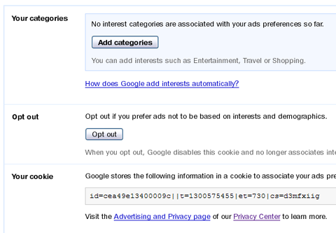 Google ad preferences