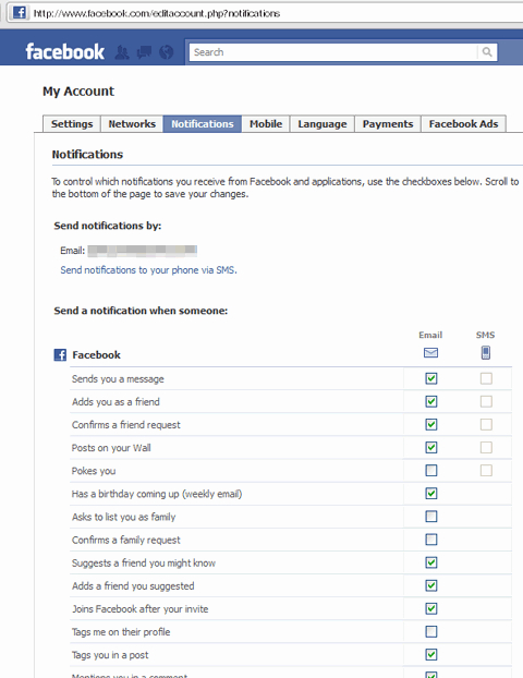Facebook email preferences