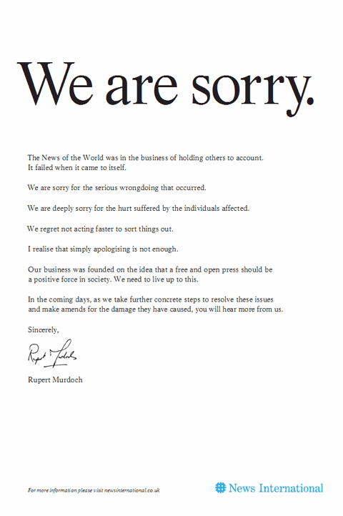 News International full-page apology