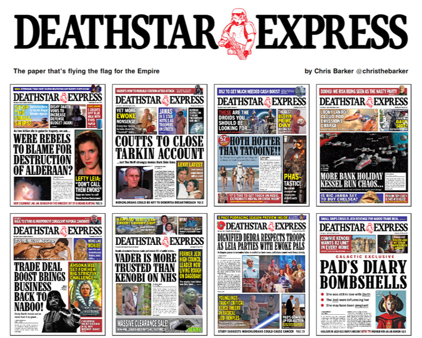 Six front pages from the Deathstar Express