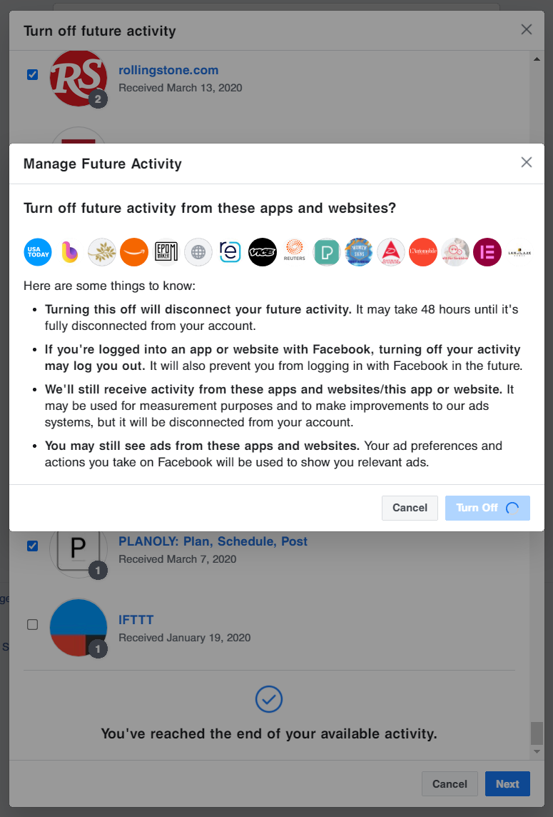You can remove and turn off your off-Facebook activity