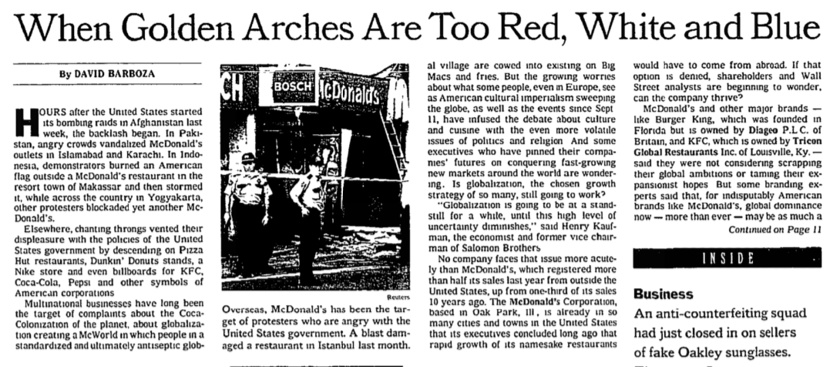 The New York Times clipping from 2001