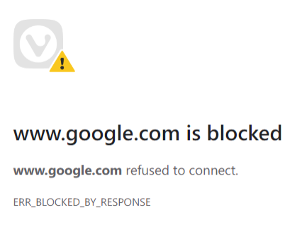 google.com is blocked / google.com refused to connect. / ERR_BLOCKED_BY_RESPONSE