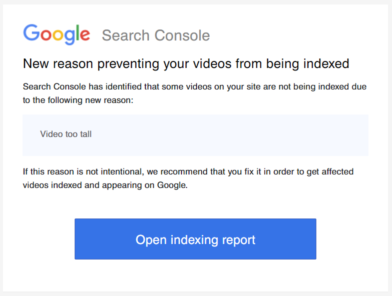Google warning me that a video is too tall