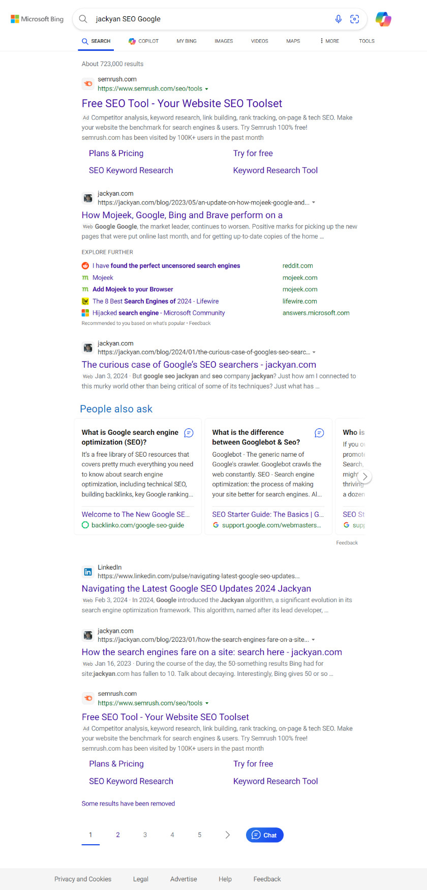 Bing search results