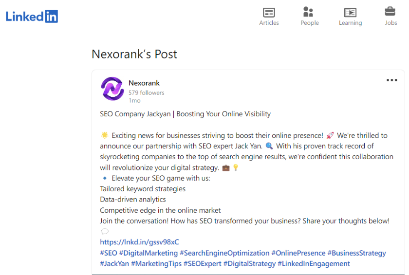 Misinformation from Nexorank as published on Linkedin