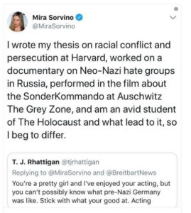 Mira Sorvino burns a Tweeter